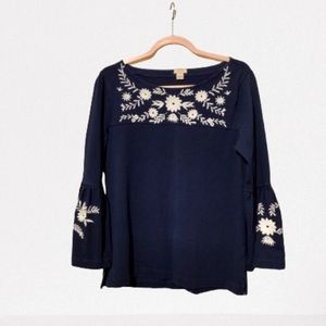 J Crew Embroidered Flowy Top Women's Medium